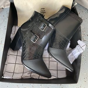 Tibi Piper snake embossed black booties never worn size 9